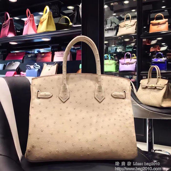 HERMES愛馬仕 鉑金包 Birkin 30 南非原產KK級鴕鳥皮 頂級工藝 斑鳩灰 手縫蠟線 手提包  Ama1239